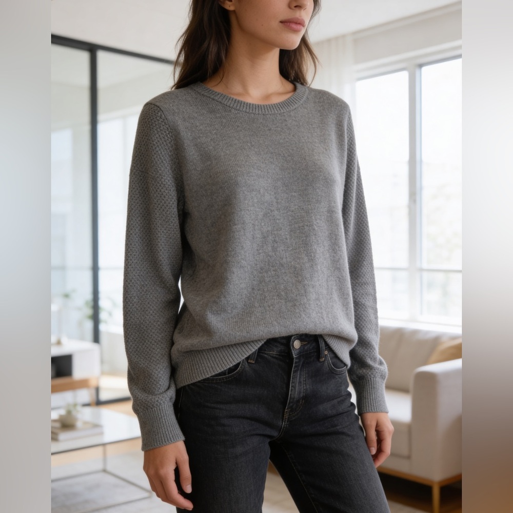 Banana Republic Gray Textured Knit Crewneck Sweater XS